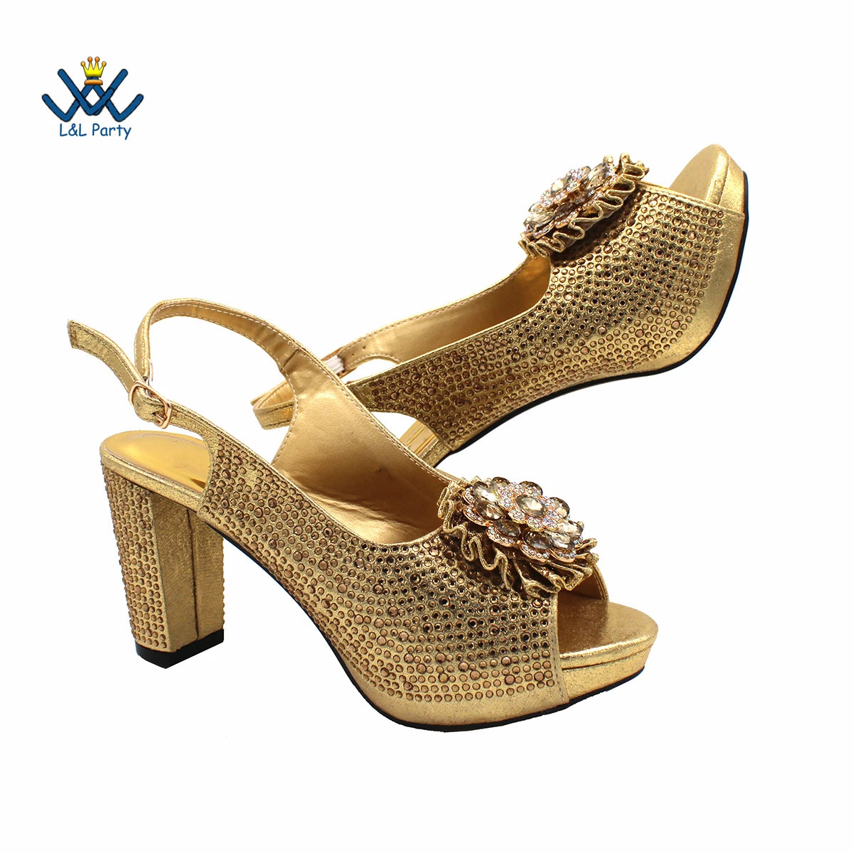 Women's Crystal Peep-Toe Slingback Heels & Bag Set – 9cm Square Heel – alternate view 3