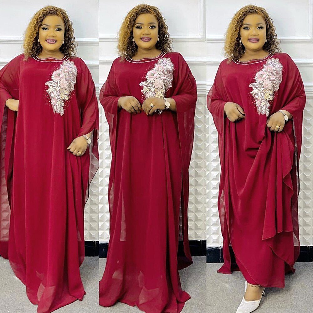 Summer Elegance: Plus Size African Chiffon Maxi Set for Women - Flexi Africa - Flexi Africa offers Free Delivery Worldwide - Vibrant African traditional clothing showcasing bold prints and intricate designs