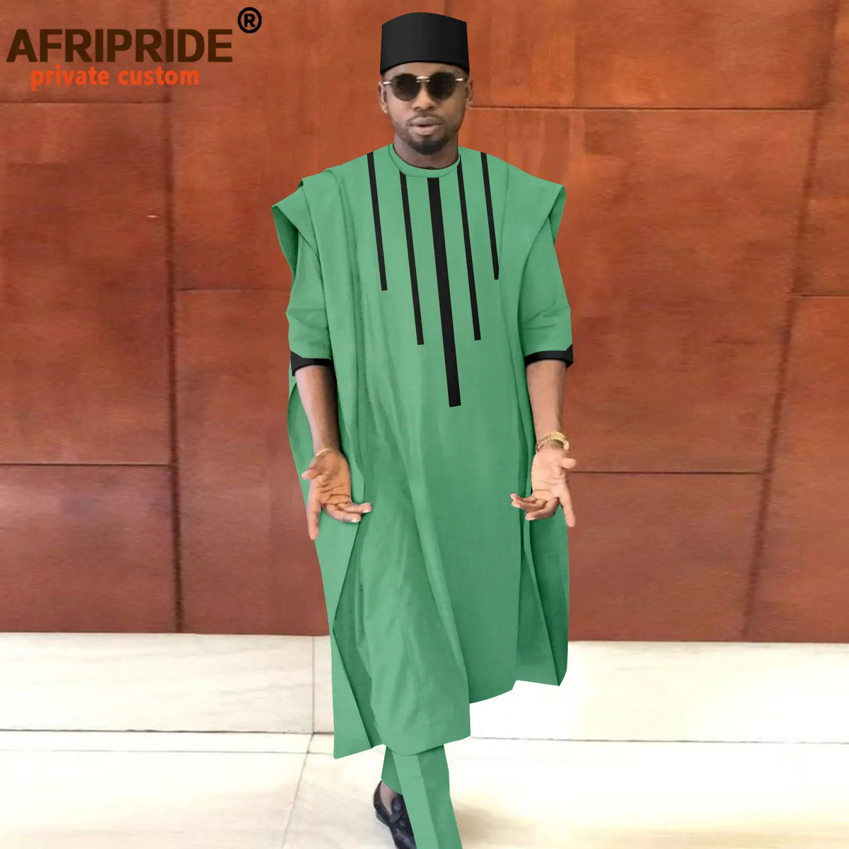 Men's Dashiki Agbada 3-Piece Set – Shirt, Pants & Tribal Hat – alternate view 19