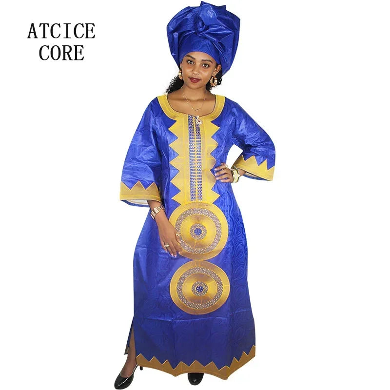 Women's African Dashiki Dress – Long Sleeve Bazin Riche Traditional Attire