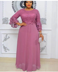 Plus Size African Maxi Dress for Women – Elegant Dashiki Lace Gown for Weddings & Parties