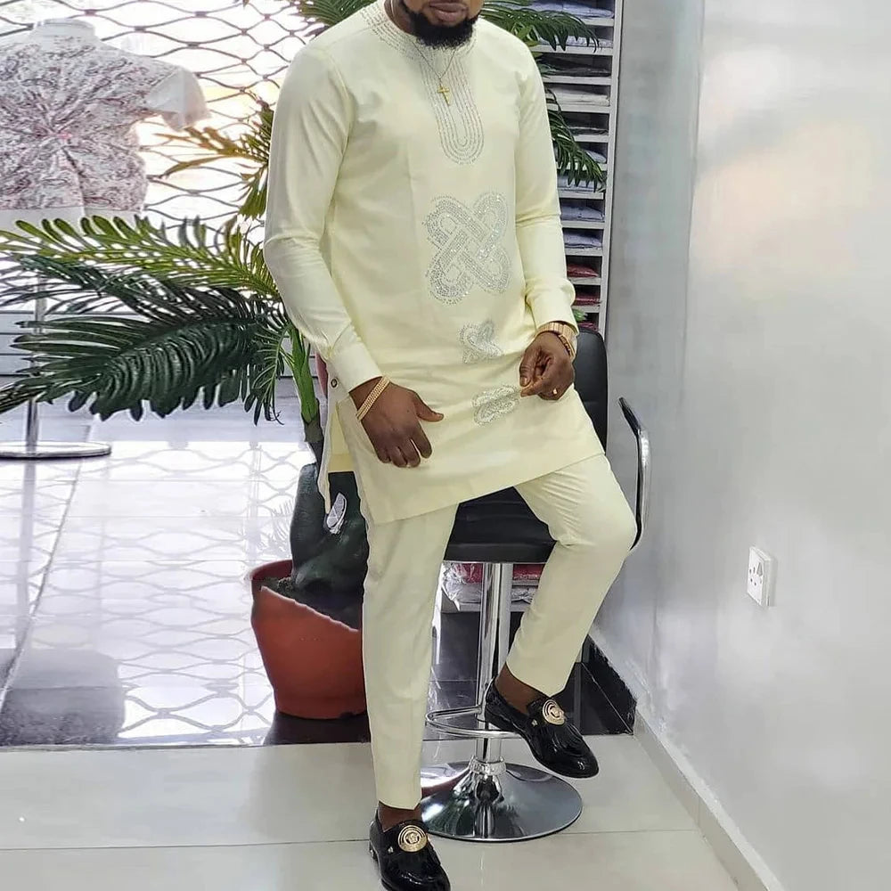 Men's long-sleeve dashiki-style top and trousers set – product photo 5 of 41