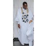 Step into timeless African luxury with our Bazin Riche Embroidery Couple Design Dress — a floor-length masterpiece