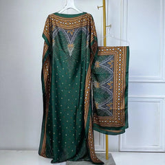 WINYI African Muslim Lady Summer Boho fashion Printed Kaftan holiday Dress loose Streetwear Abaya with belt beach dress