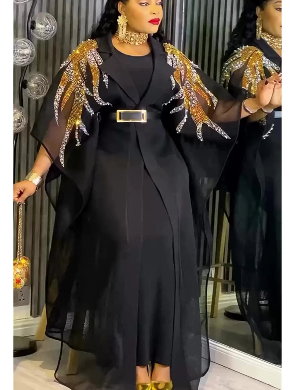 Women's Dashiki Kaftan Boubou 2-Piece Set – Diamond Embroidery Gown & Coat – alternate view 7