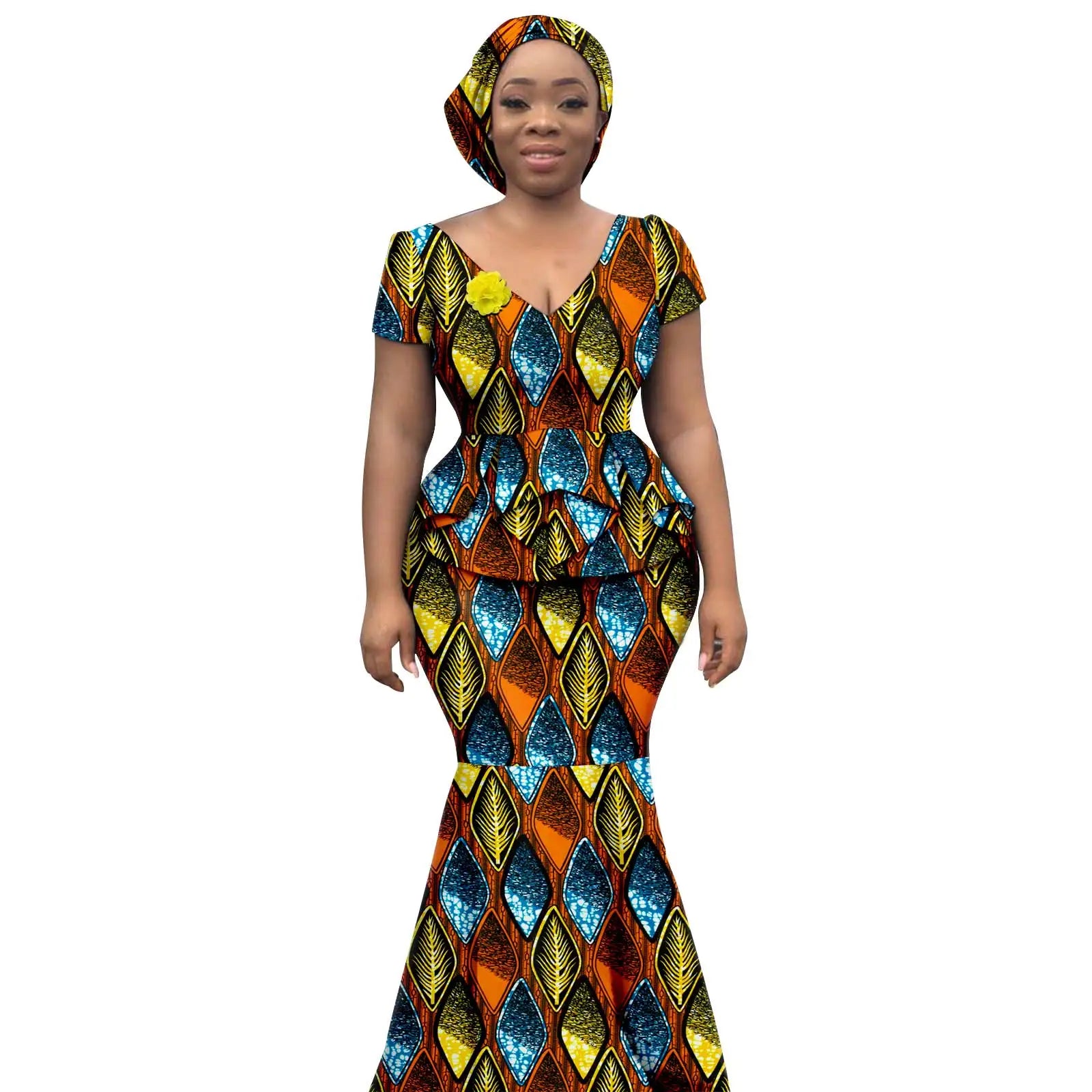 Elegant African Dress Women's Printed V-Neck Evening Dress Flexi Africa Elegant African Dress Women's Printed V-Neck Evening Dress Flexi Africa