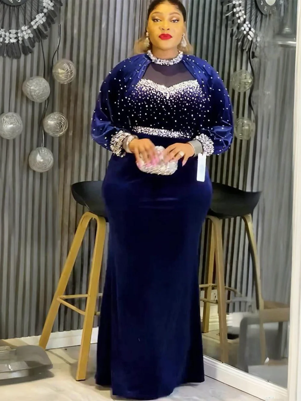 Women's Navy African-Inspired Plus-Size Occasion Dress, main product image – Flexi Africa