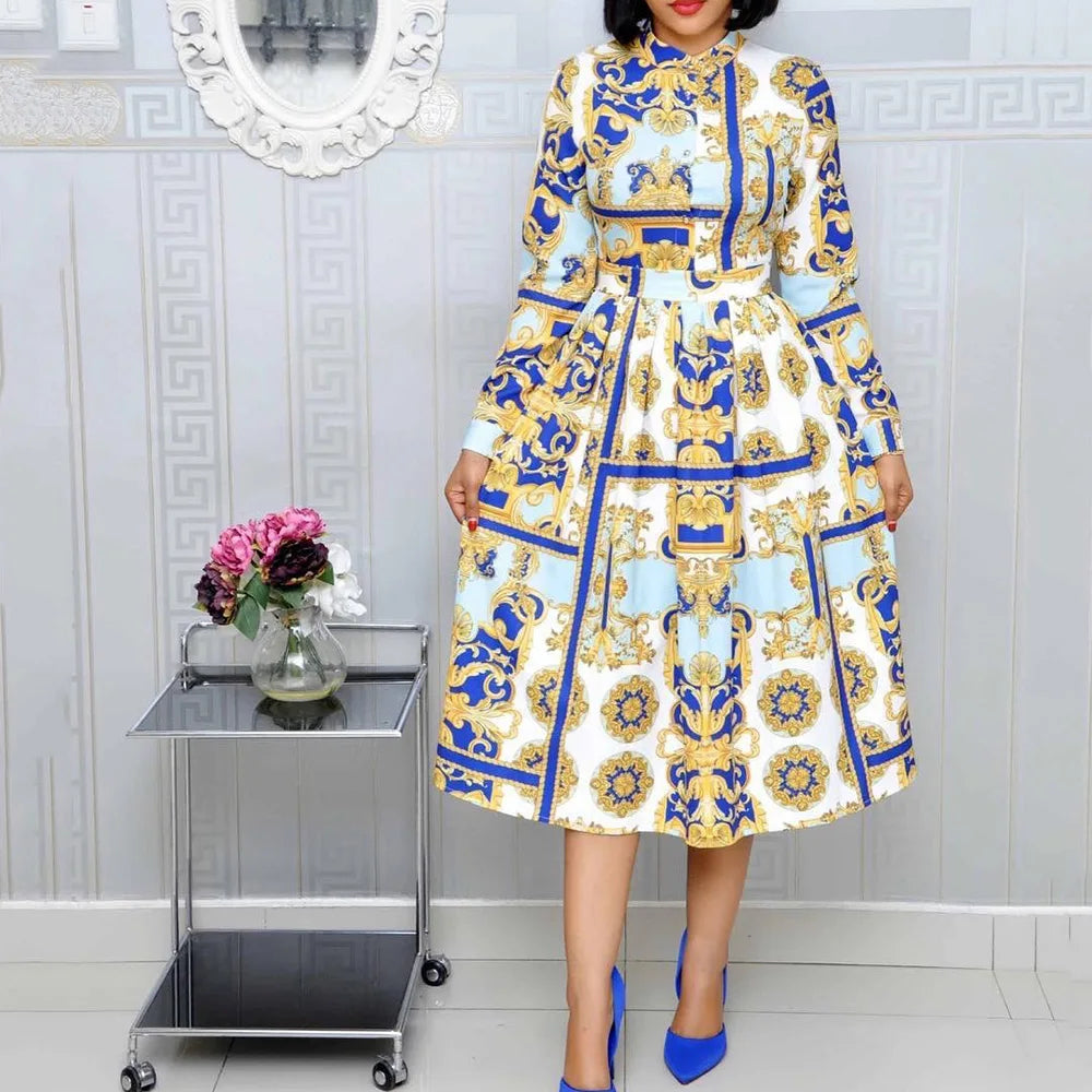 Luxurious Printed A-Line Shirt Dresses: Stylish Plus-Size Options for Summer and Autumn Office Wear - Flexi Africa - Flexi Africa offers Free Delivery Worldwide - Vibrant African traditional clothing showcasing bold prints and intricate designs