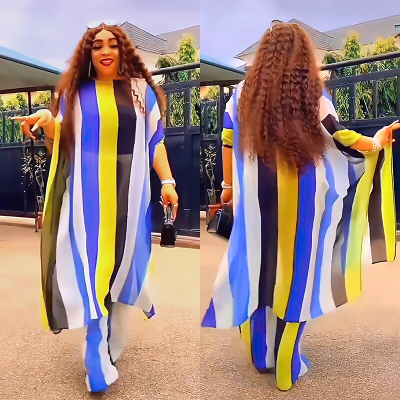 2PC African Chiffon Summer Party Dress with Dashiki Top and Pants Suit - Flexi Africa - Flexi Africa offers Free Delivery Worldwide - Vibrant African traditional clothing showcasing bold prints and intricate designs