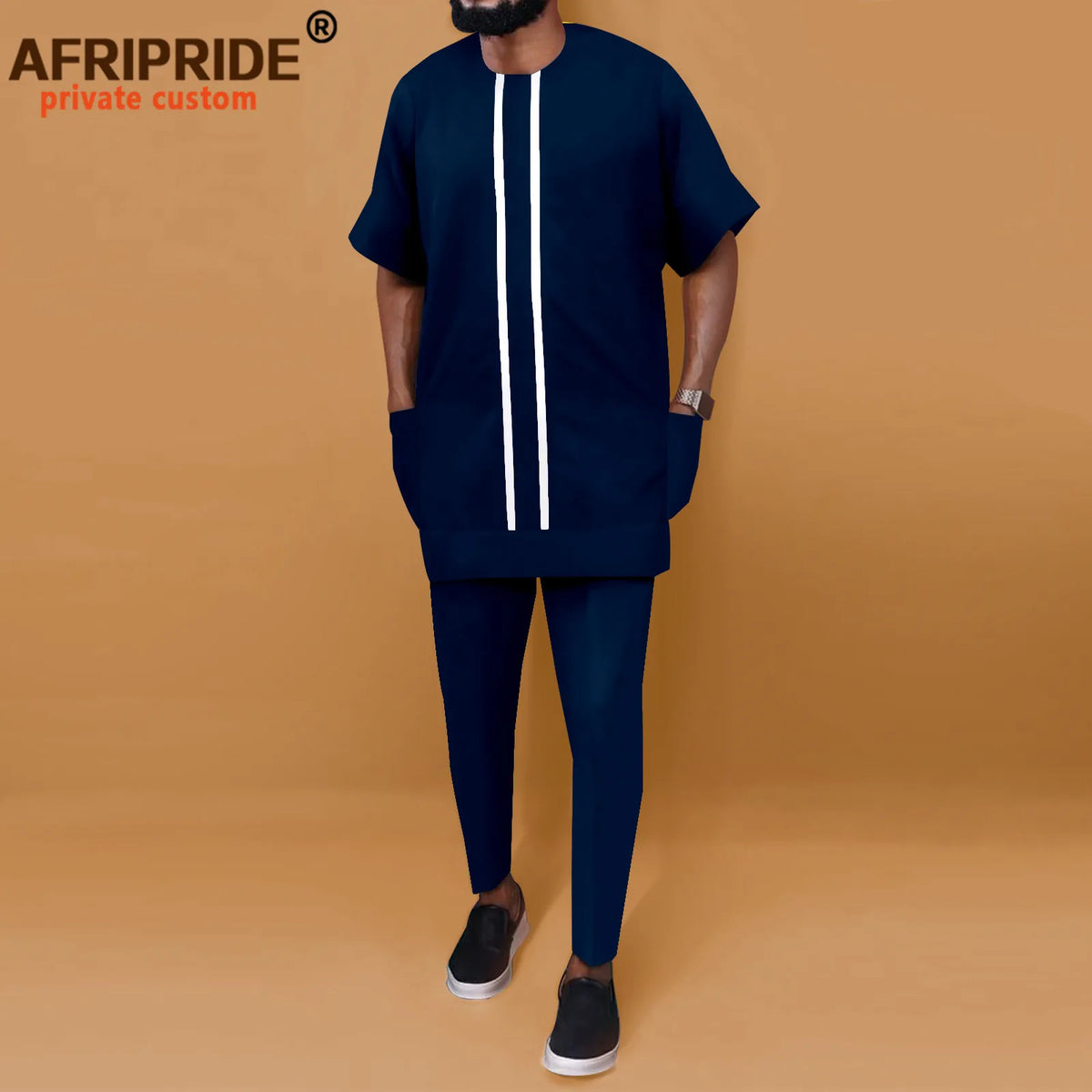 Men's Dashiki Shirt & Pants Co-ord Set – 100% Cotton (Short Sleeve)