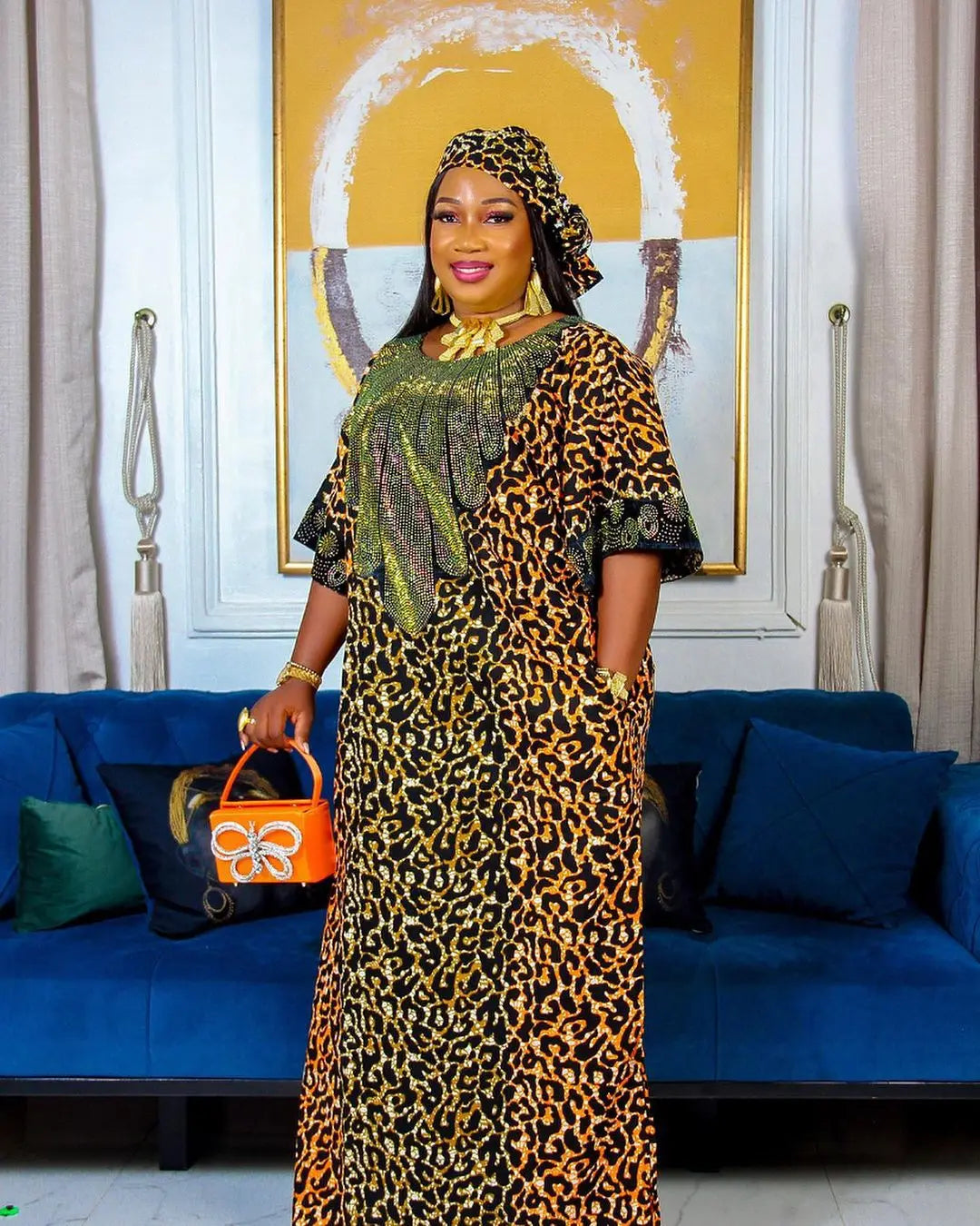 Women’s African Kaftan Abaya – Ankara Dashiki Evening Dress yellow