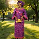 Purple embroidered long dress with scarf – product image 7