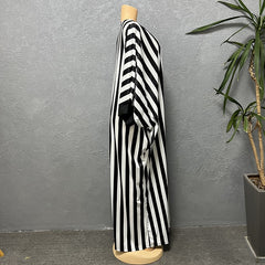 Chic Monochrome: African Long Bat Sleeve Dress with Fashionable Black and White Stripes - Flexi Africa - Flexi Africa offers Free Delivery Worldwide - Vibrant African traditional clothing showcasing bold prints and intricate designs