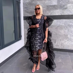 African Women's Beach Dress – Mesh Gauze Cape with Printed Design for Summer