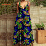 Buy African Print Maxi Dress for Women – Deep V-Neck Sleeveless High-Waist Ankara Dress Plus Size Party Wear