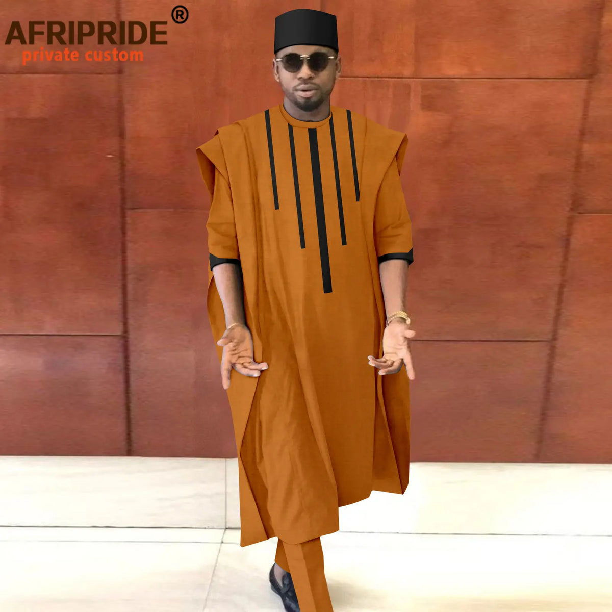 Men's Dashiki Agbada 3-Piece Set – Shirt, Pants & Tribal Hat – alternate view 21
