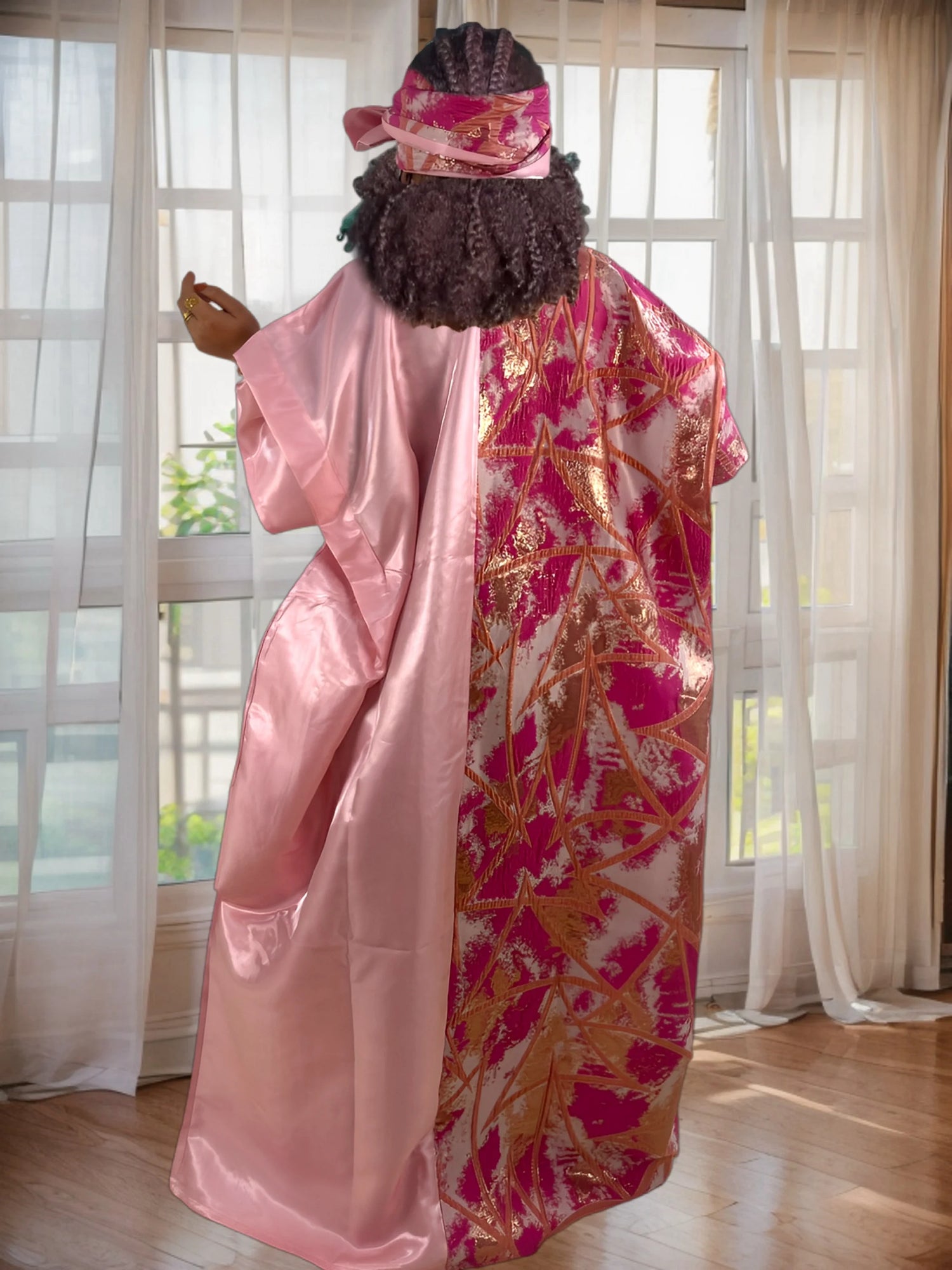 Women's African Traditional Dress – Floral Embroidered Loose Fit Dashiki Maxi Gown