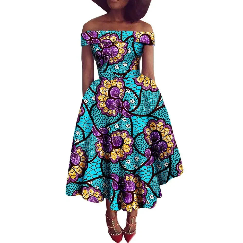 Women's Ankara Strapless Off-Shoulder Midi Dress