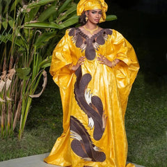 African Plus Size Dress for Women – Bazin Riche Embroidered Dashiki Gown for Events