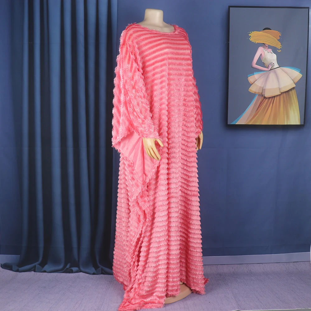 African Bubu Dress for Women – Loose Fit Fluffy Fabric with Round Neck and Batwing Sleeves