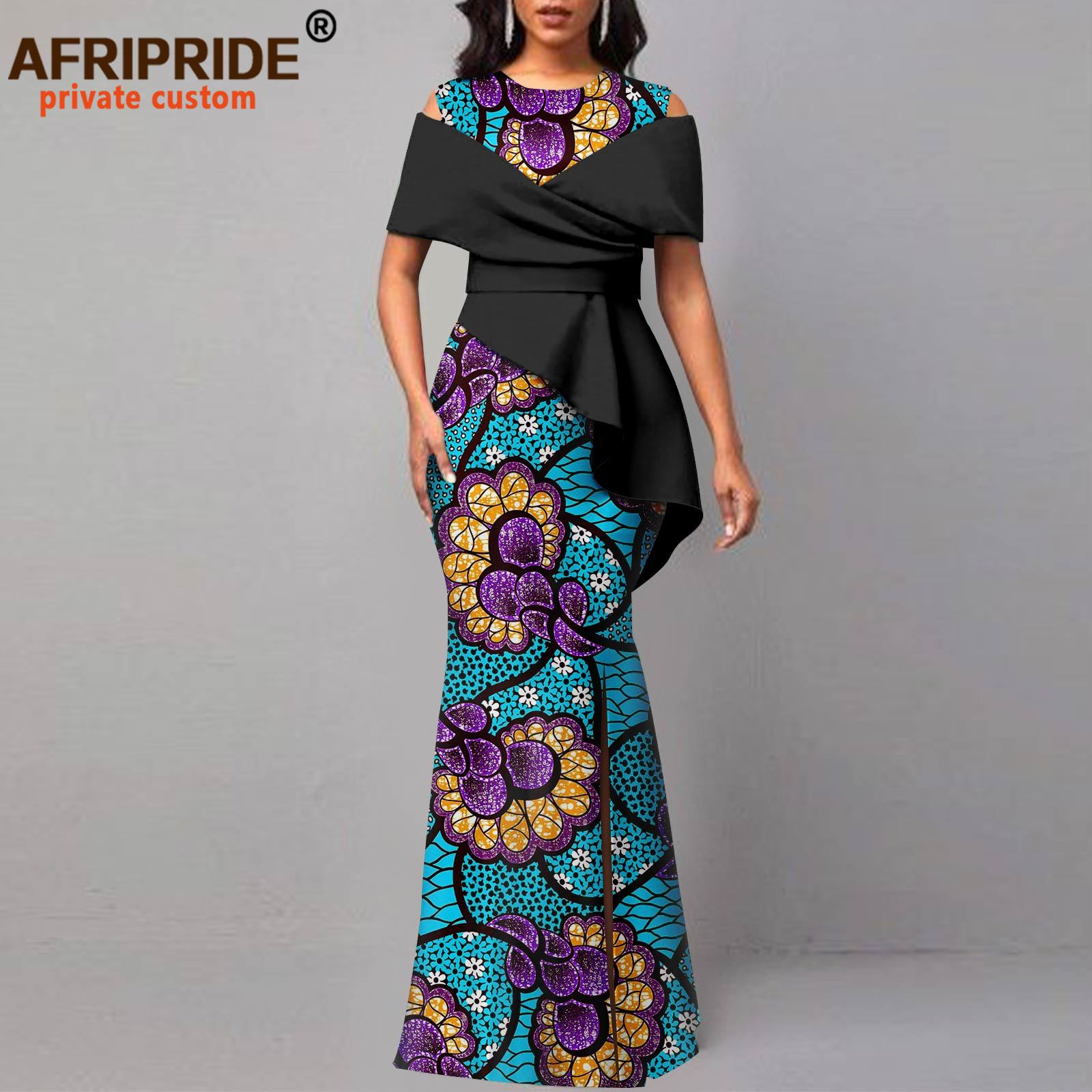 African Dresses for Women Off The Shoulder O-neck High Waist Casual Maxi Dress Ankara Attire Party Evening Outfits