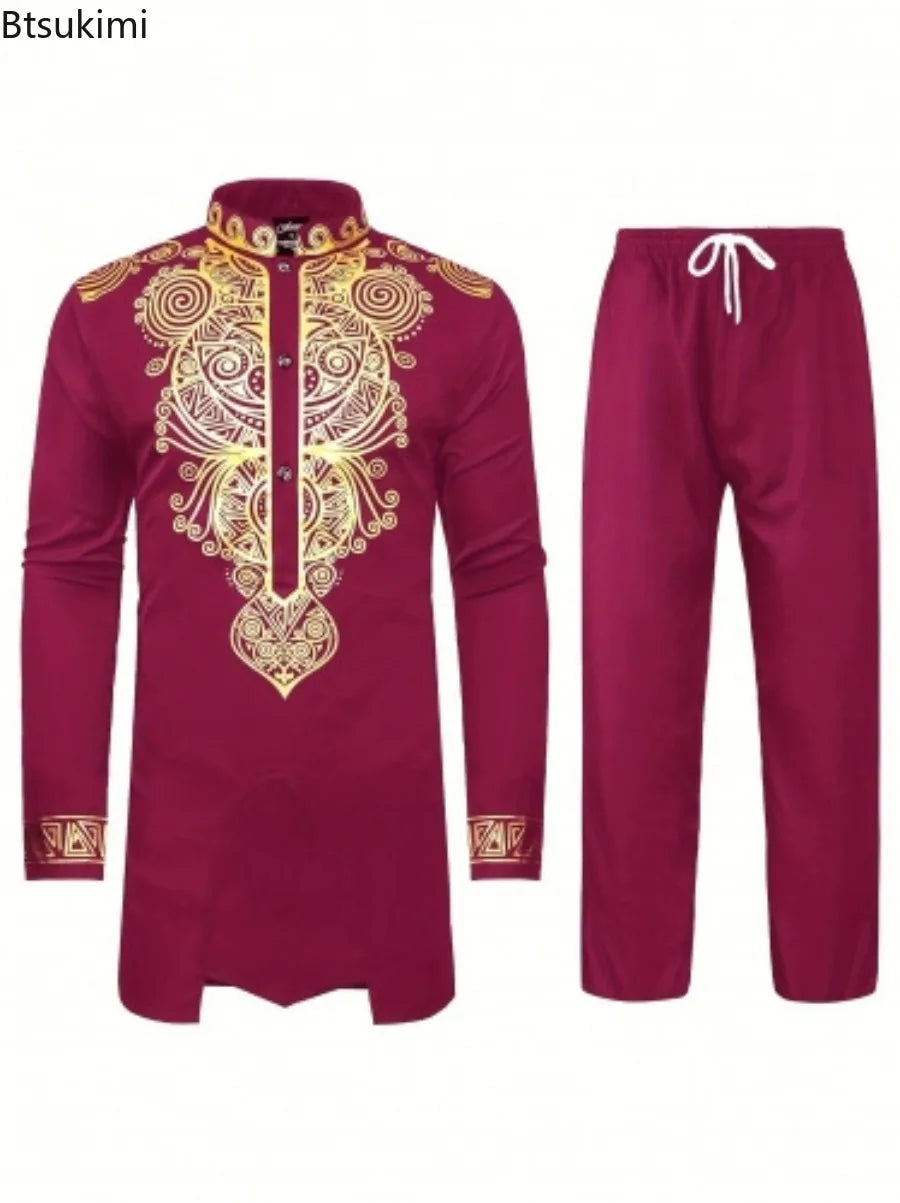 Bring a coordinated look to your next gathering with this men's African-inspired printed two-piece set.