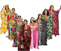 Stylish 4PC African Dashiki Ensemble: Long Tops, Bra, Scarf, and Wide Pants - Perfect Party Dresses for Women - Flexi Africa - Flexi Africa offers Free Delivery Worldwide - Vibrant African traditional clothing showcasing bold prints and intricate designs