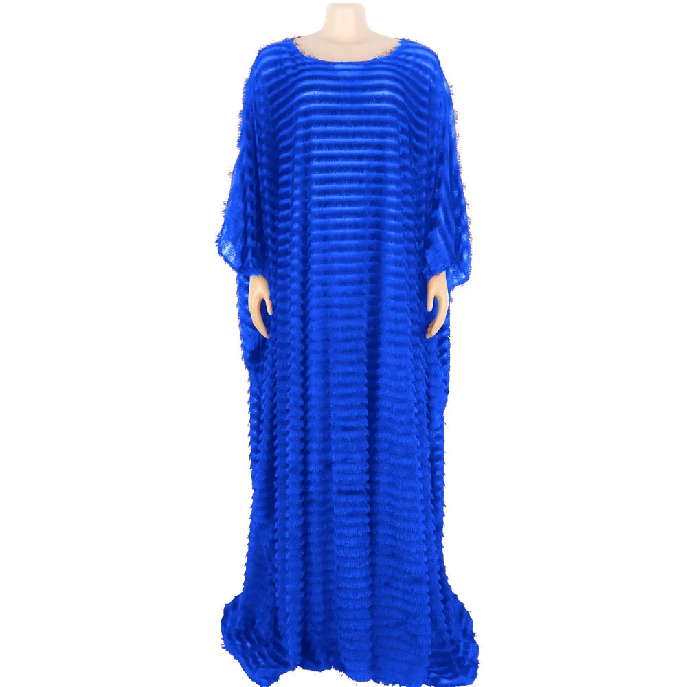 African Bubu Dress for Women – Loose Fit Fluffy Fabric with Round Neck and Batwing Sleeves