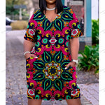 Women's African Print A-Line Dress – Casual V-Neck Short Sleeve – alternate view 8