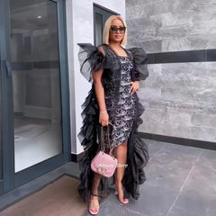 African Women's Beach Dress – Mesh Gauze Cape with Printed Design for Summer