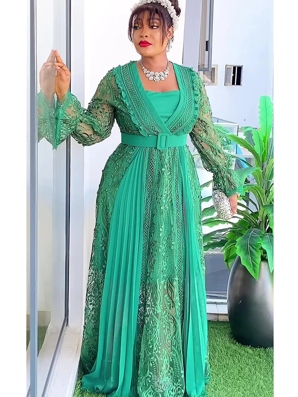 Plus Size African Wedding Dress for Women – Dashiki Print Lace Maxi Gown for Parties