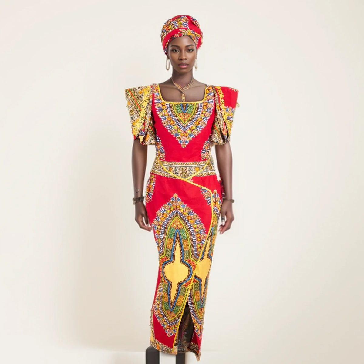 Women's Ankara Evening Gown with Matching Headwrap – alternate view 2
