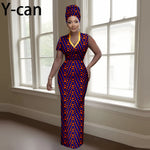Women's African-Print V-Neck Maxi Dress & Headwrap, image 16 of 16 – Flexi Africa