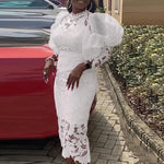 Women's White Three-Quarter Sleeve Long Occasion Dress, image 21 of 21 – Flexi Africa