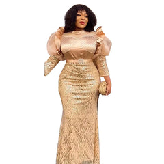 Plus Size African Sequin Evening Gown – Luxury Dashiki Long Dress for Women’s Party Wear