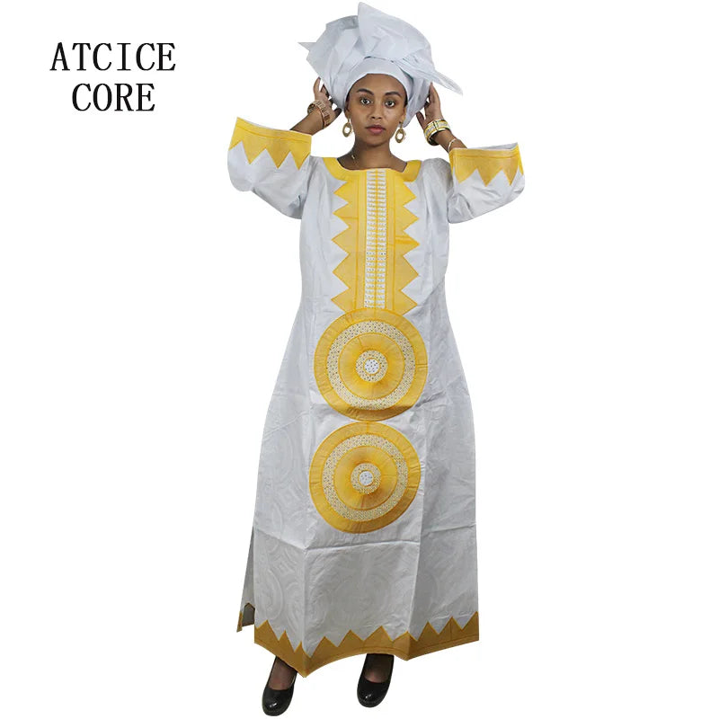 Women's African Dashiki Dress – Long Sleeve Bazin Riche Traditional Attire