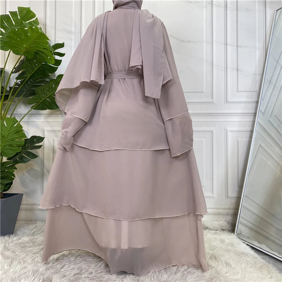 Luxury Chiffon Open Abaya Layered Kaftan for Women – Elegant Robe and Fashionable Caftan Dress - Free Delivery Worldwide only at Flexi Africa