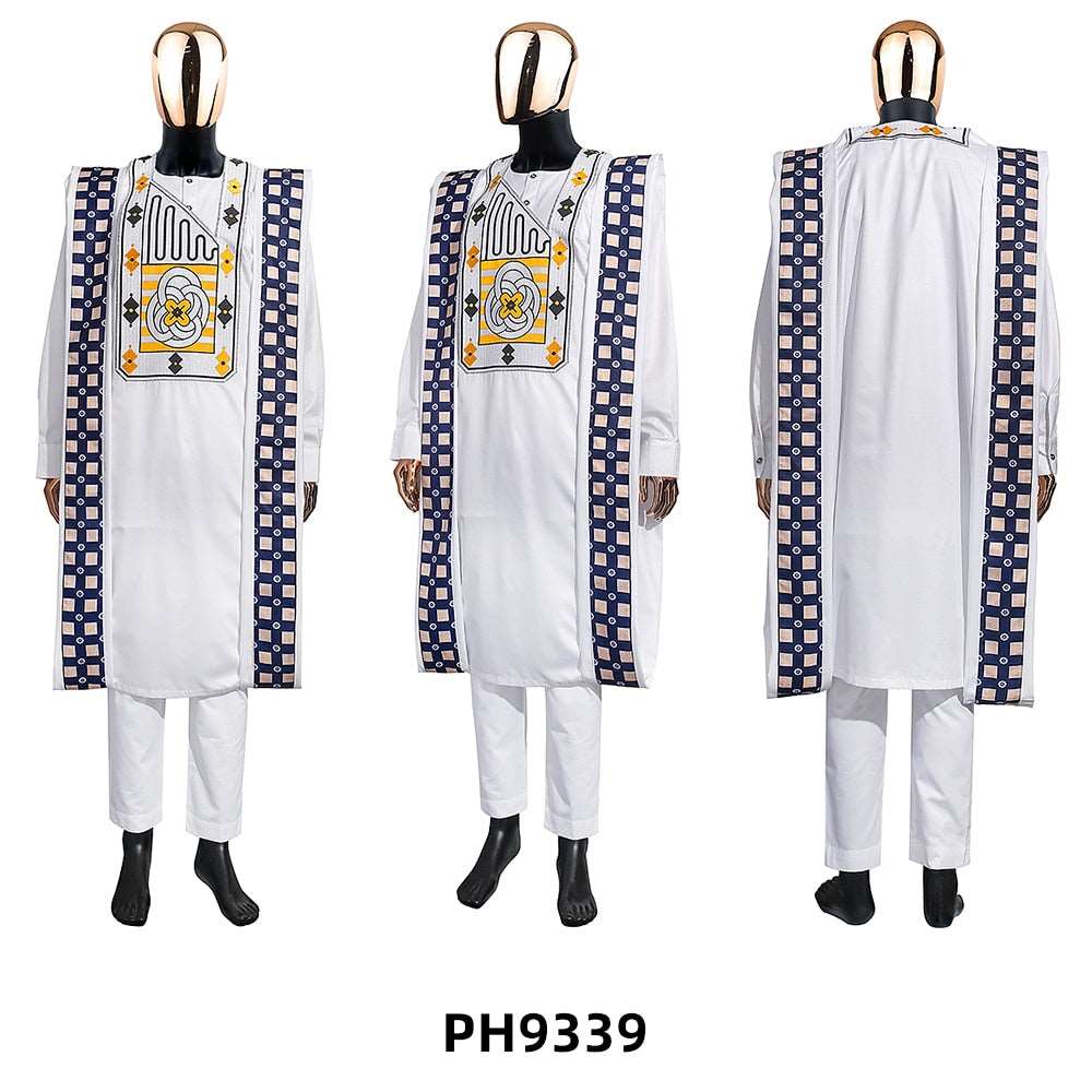 3PC African Men's Clothing Set Traditional White Clothes - Flexi Africa - Flexi Africa offers Free Delivery Worldwide - Vibrant African traditional clothing showcasing bold prints and intricate designs