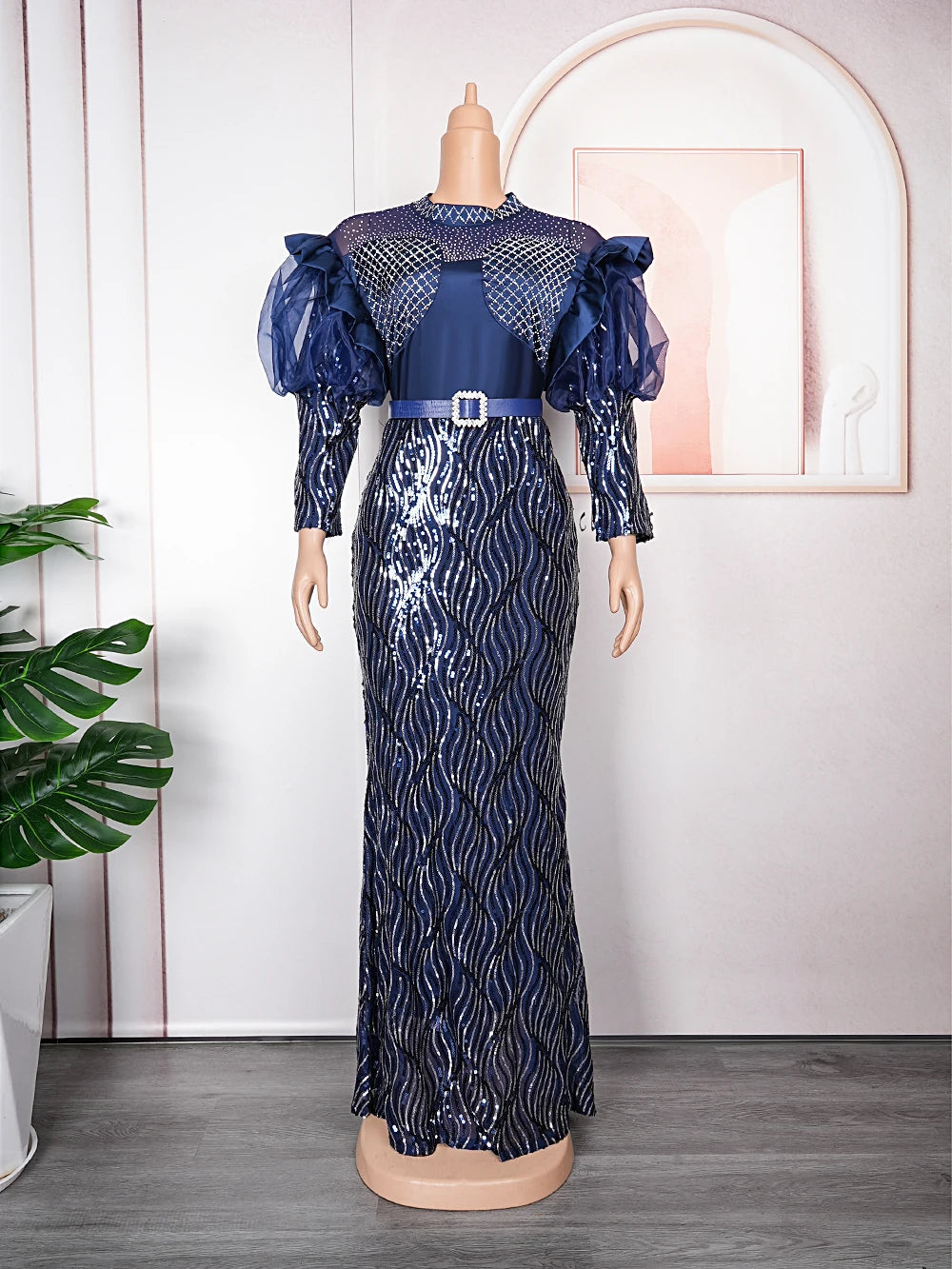 Plus Size African Sequin Evening Gown – Luxury Dashiki Long Dress for Women’s Party Wear