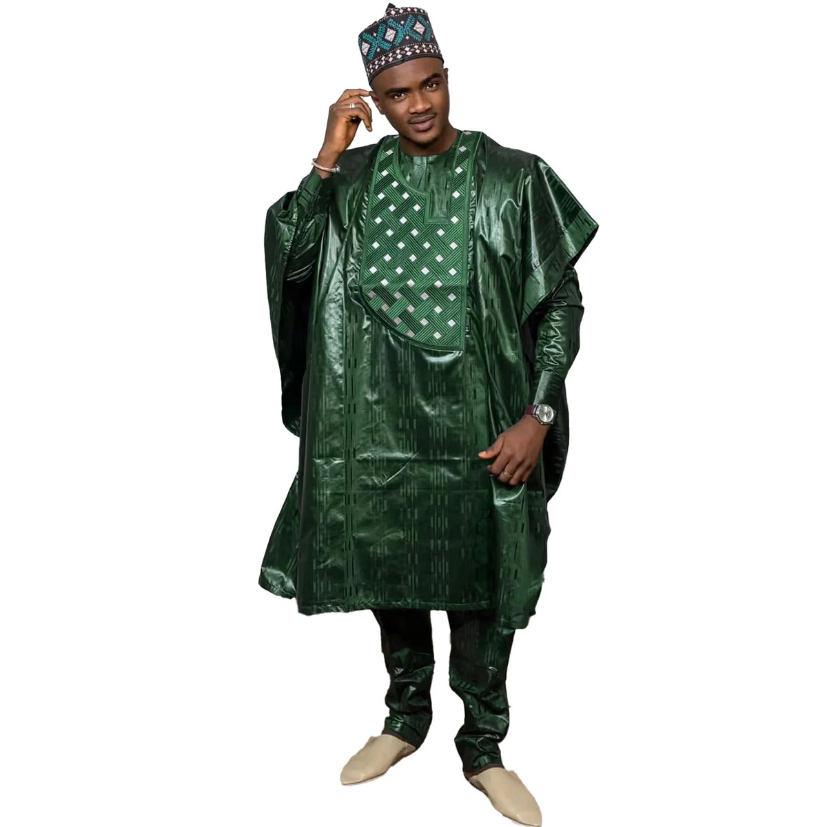 Men's Bazin Riche Embroidered Top & Pants Set – alternate view 2