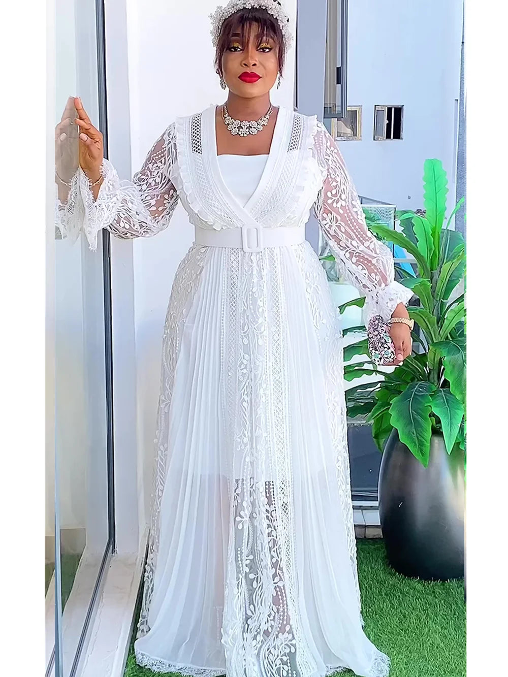 Plus Size African Wedding Dress for Women – Dashiki Print Lace Maxi Gown for Parties
