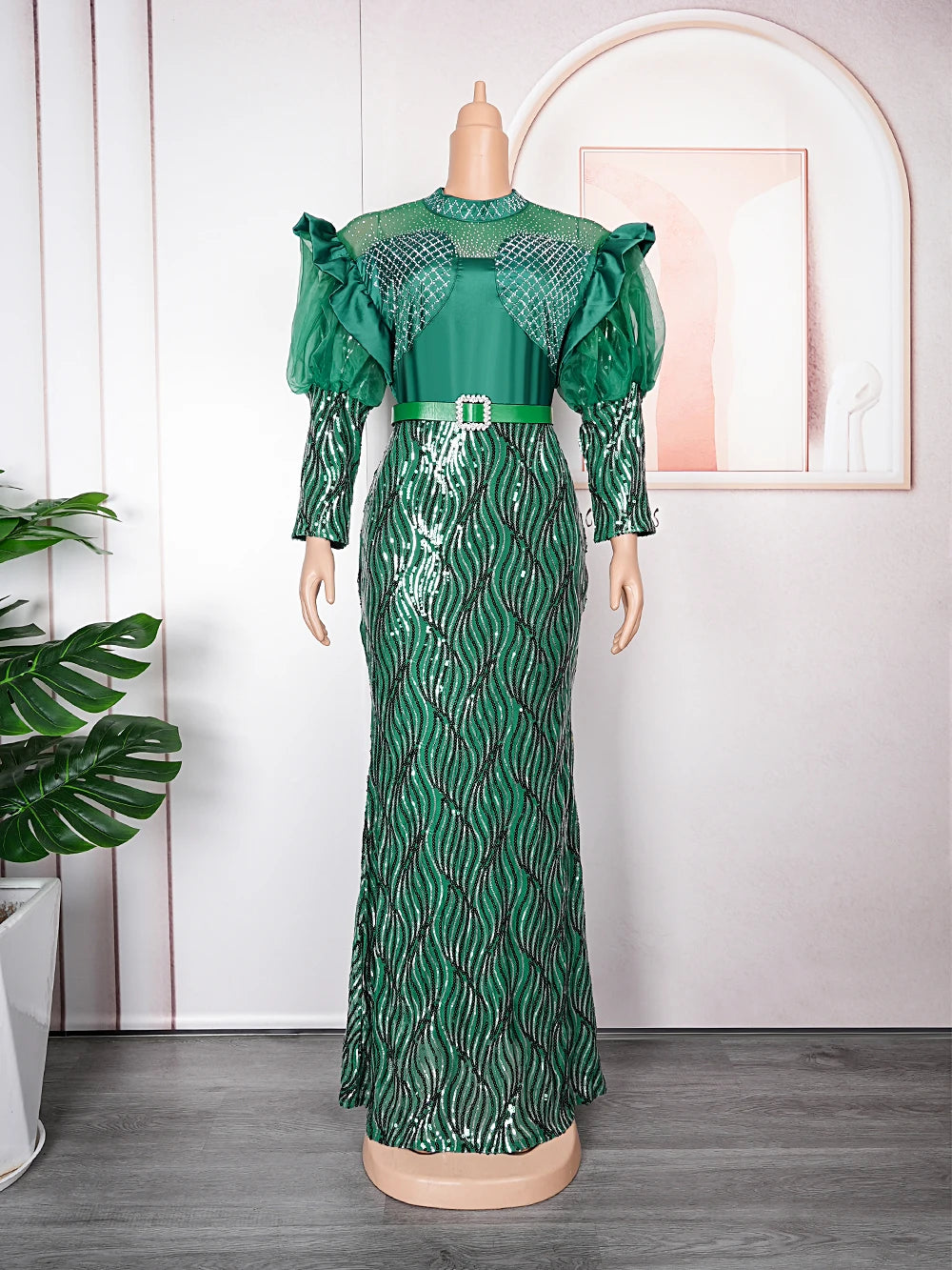 Plus Size African Sequin Evening Gown – Luxury Dashiki Long Dress for Women’s Party Wear