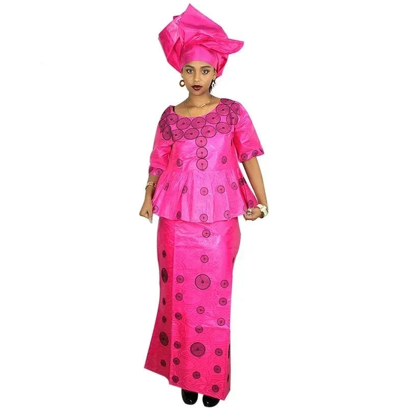 Stylish African Fashion: Embroidery Design Top with Rapper for Women's Attire - Flexi Africa - Flexi Africa offers Free Delivery Worldwide - Vibrant African traditional clothing showcasing bold prints and intricate designs