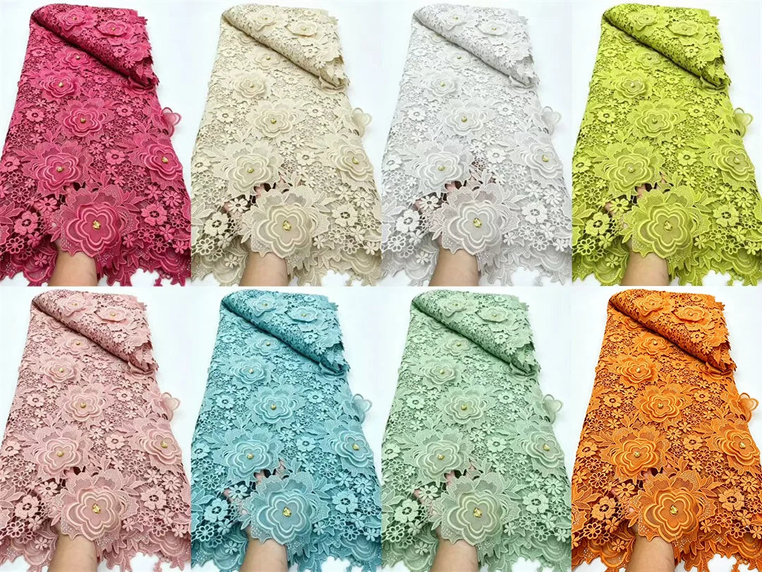 African Guipure Cord Lace Fabric – 5 Yards, Nigerian Embroidery – alternate view 9