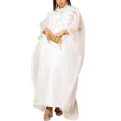 Elegant African White Abaya Dress with Embroidery | Plus Size Women's Party & Church Attire
