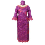 Purple embroidered long dress with scarf – product image 4