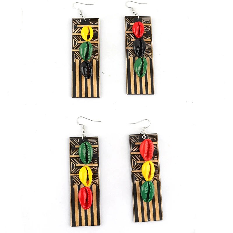 Colorful African Rasta Wooden Earrings for Women - Mix and Match Available