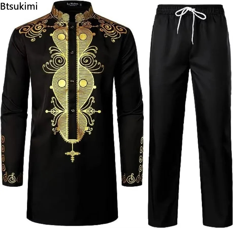Bring a coordinated look to your next gathering with this men's African-inspired printed two-piece set.