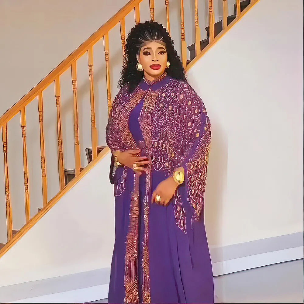 Women's Rhinestone Kanga Dress 2-Piece Set – Elegant African Party Gown – alternate view 40
