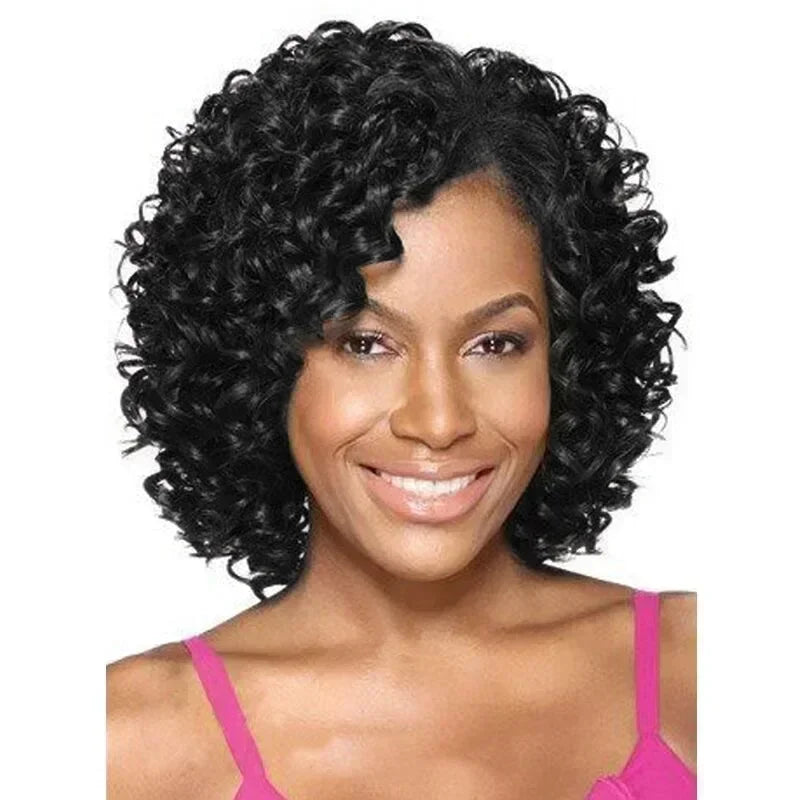 Synthetic Curly Wigs for Women Short Afro Wig Natural Female Mix Brown Hair African American Wig for Ladies Bob Curls - Flexi Africa - Flexi Africa offers Free Delivery Worldwide - Vibrant African traditional clothing showcasing bold prints and intricate designs